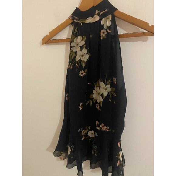 JOIE ABBIGAYL FLORAL-PRINT SILK HALTER PEPLUM TOP BLOUSE DARK BLUE SZ 8 Ret $228 - Picture 7 of 7